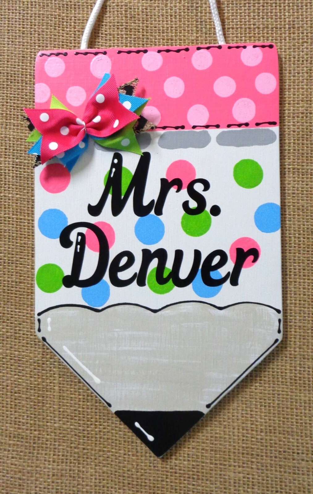 Sign Name School Teacher White Polka Dot Classroom Door Gift