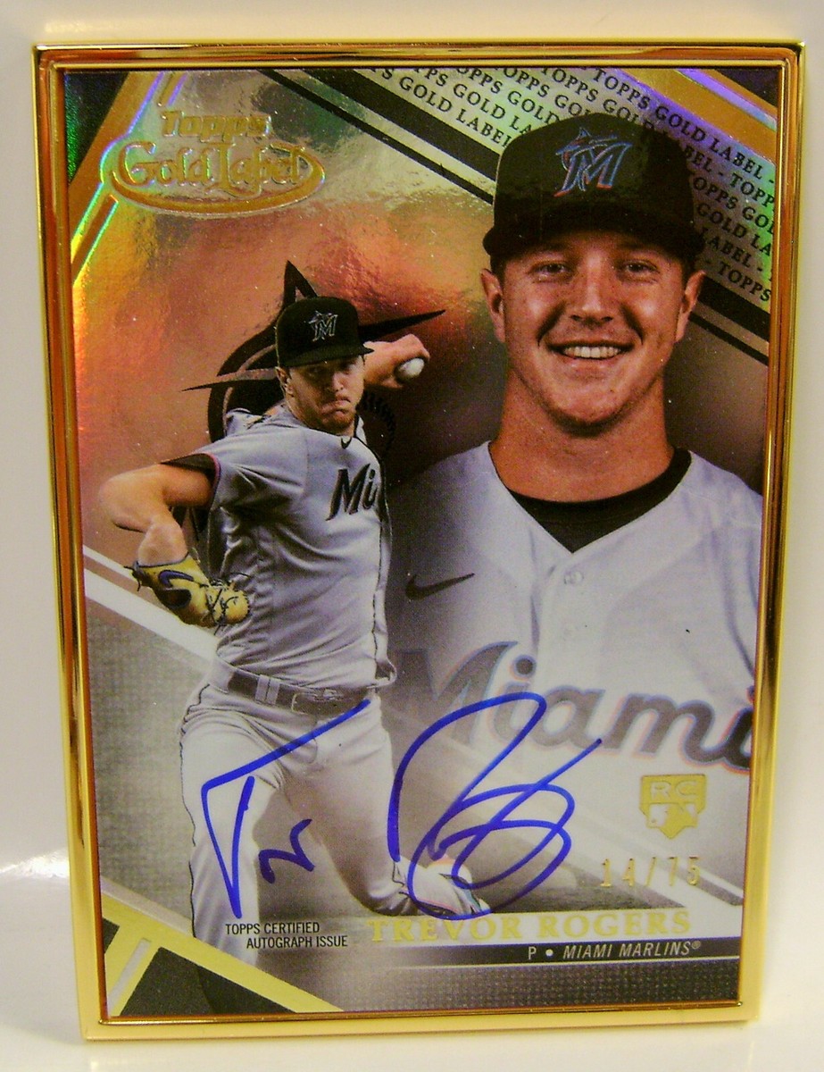 Topps Gold label スペンサーストライダー 直筆サイン TREVOR ROGERS RC /75 CARD ON CARD AUTO METAL GOLD BORDER 2021