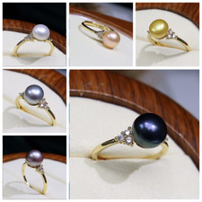 Fashion women 8-9mm 6Colors Freshwater Cultured Pearl 18KGP Open Adjustable Ring