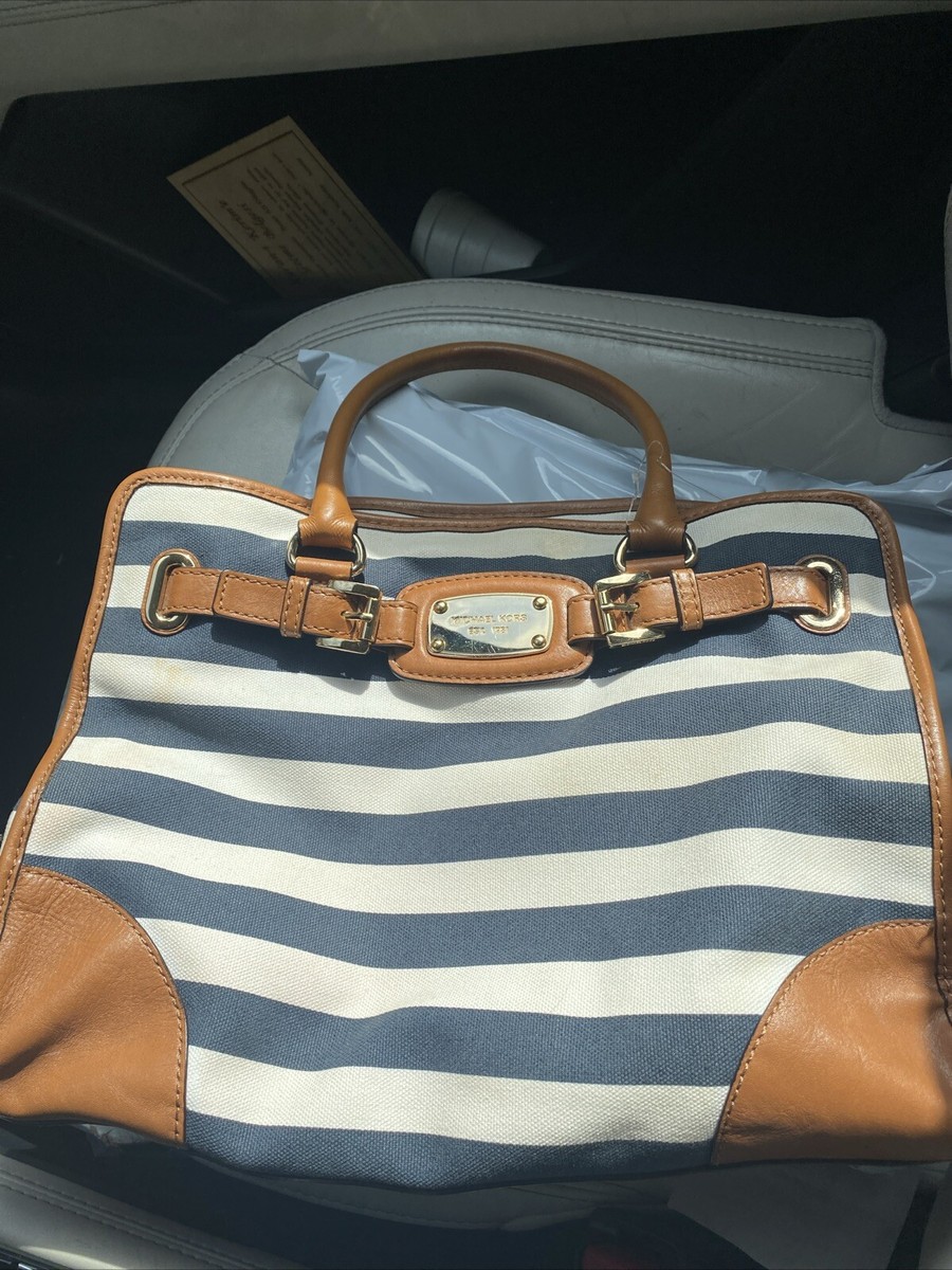 Michael Kors Blue & White Striped Hamilton Bag