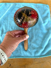 Vintage Hand-Painted Mexican Folk Art Wooden Percussion Maraca VGUC
