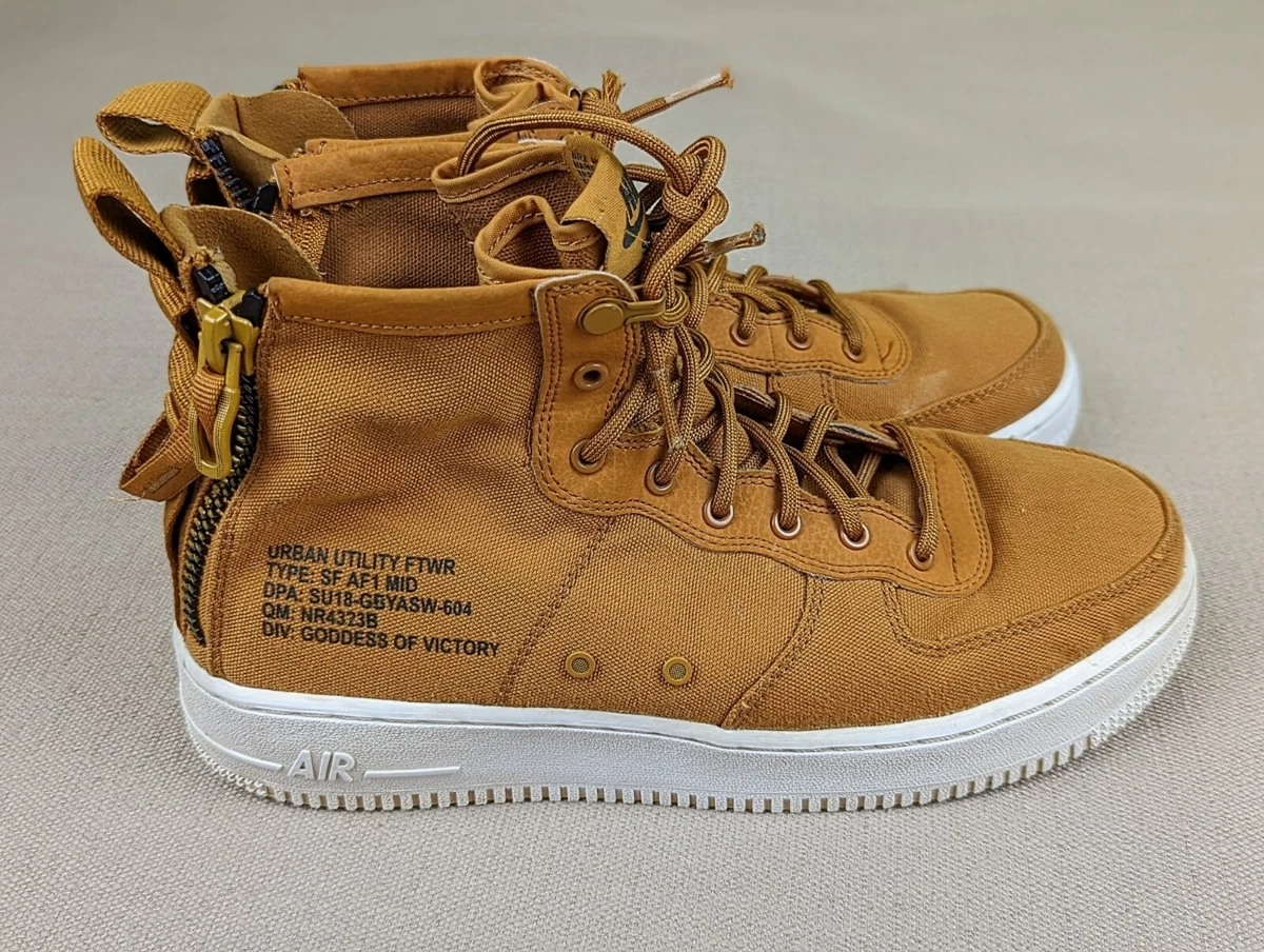 Nike Air Force 1 Utility Mid Top Tan Brown Canvas Sneakers Sz 6.5Y