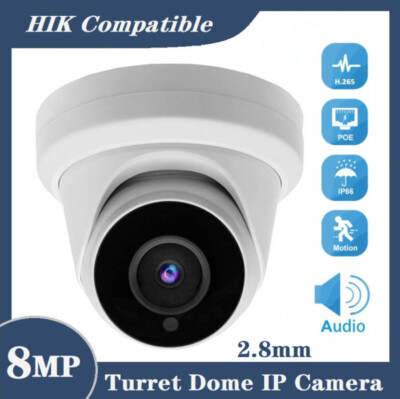 Hikvision Kompatibel 8MP 4K PoE Dome IP Kamera IR Nachtsichtmikrofon P2P