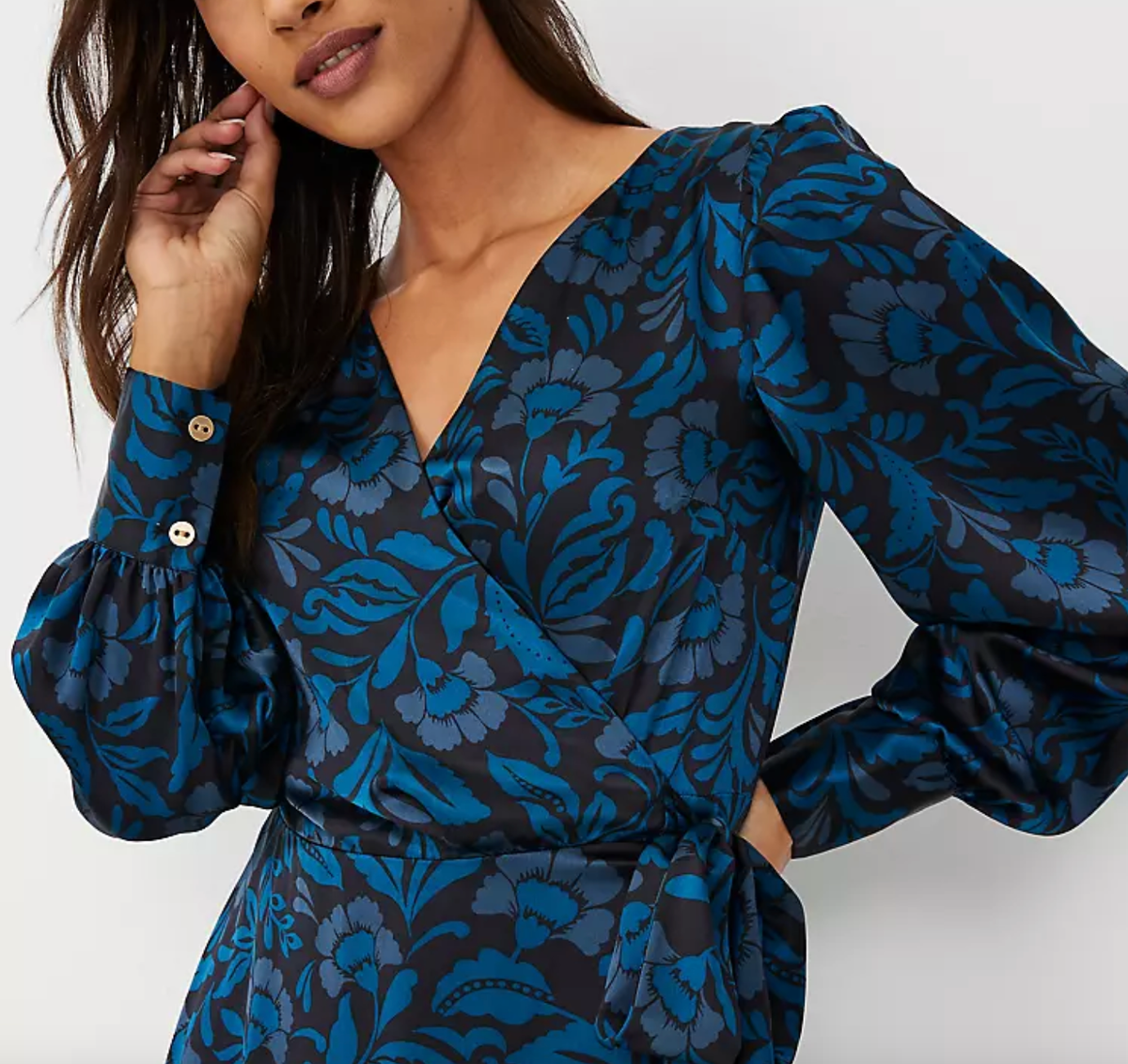 ann taylor scroll pleated wrap dress