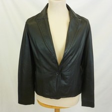 Barneys Originals Leather Jacket Womens Lightweight Black Uk 16 - Missing Button