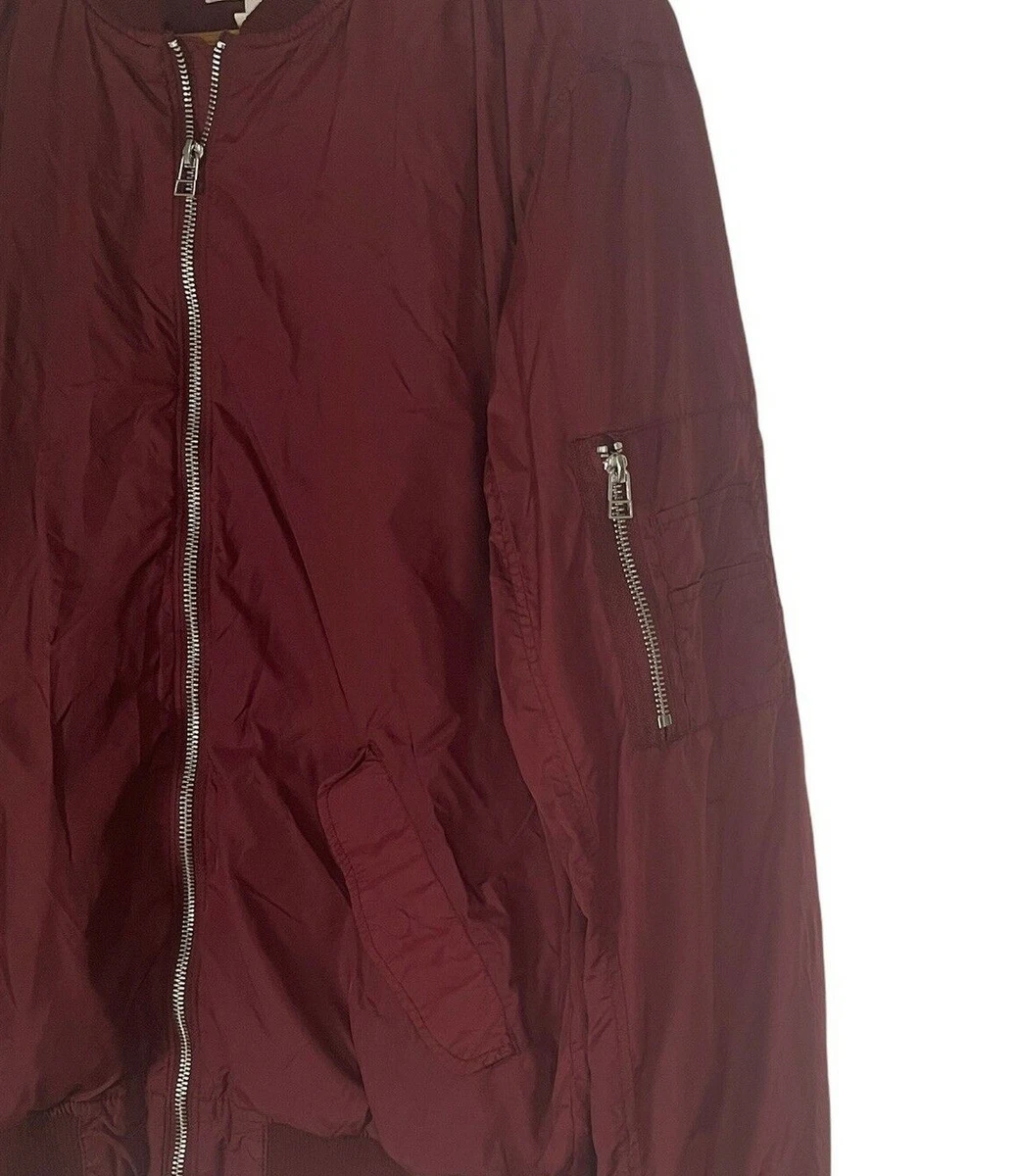 H M L.O.G.G. Nylon Bomber Jacket Red Full Zip Lined Womens Size