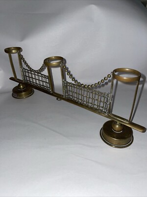 Antiker Jugendstil Messing Dreifach Kerzenständer für Kegel / Tafelkerzen 