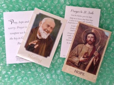 Two Holy Cards Prayer Cards Saint Jude Saint Padre Pio Pray for Hope, Healing ::