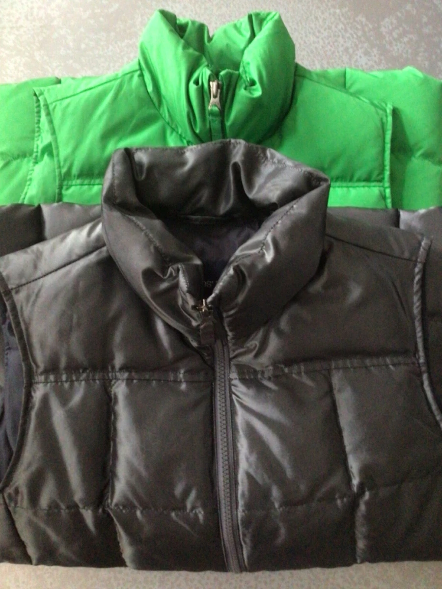 EUC LOT OF 2 Lands end FULL ZIP puffer vest womens size S 6 8 green gray pewter