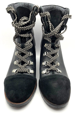 Sam Edelman Manchester Women's Size 7M  Black Lace Up Heeled Leather Boots Wool