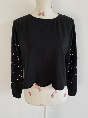 Pullover Shein M Damen Perlen Schwarz Crop