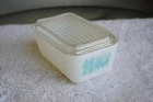 Vtg Pyrex Turquoise Butterprint Amish Refrigerator  Dish Lid 502 1 1/2 Pt