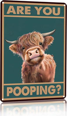 Vintage Highland Cow Are You Pooping Funny Tin Sign for Bathroom Toilet