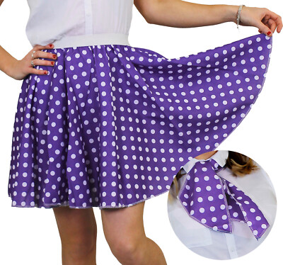 PUNKTE ROCK & SCHAL LILA MIT WEISSEN PUNKTEN ROCK N ROLL FANCY KLEID KOSTÜM