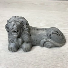 Carved Roaring Lion Marblelized Gray/Black Swirl 5.5" Heavy Stone Or Resin