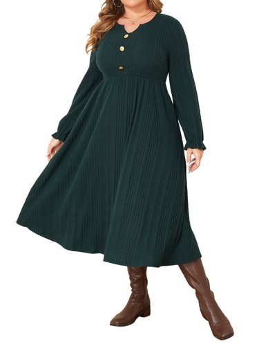 Plus Size Women Button V Neck Summer Dress Casual Loose Swing Midi Dresses US - Picture 10 of 17