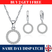 925 Sterling Silver Plated Crystal Earrings Necklace Womens Jewellery Gift UK