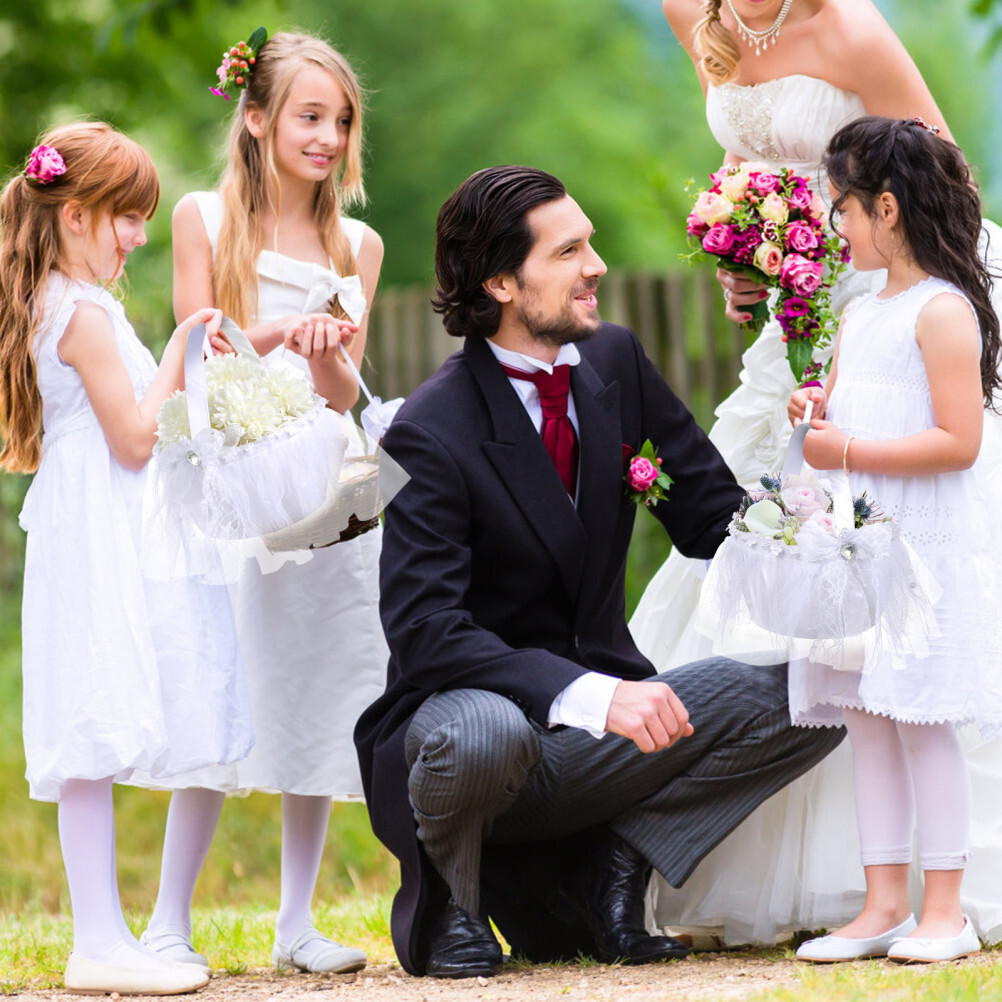 1PC Wedding Flower Girl Basket Lace Pearl Bride Basket for  display picture 1