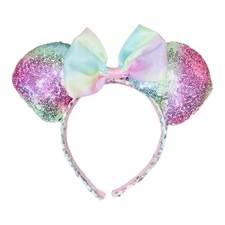 Minnie Mouse Rainbow Sequin Ears Headband Bow Pastels Girls Women