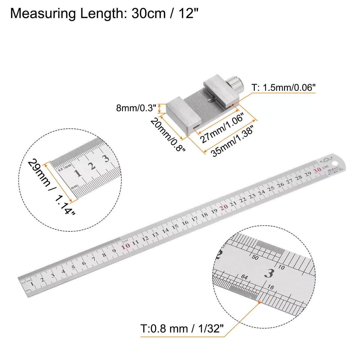 2PCS Metal Ruler, Steel Ruler with Inch and Metric, Stainless Steel Ruler  Set ( 6, 12 inch), Easy to Read inch, mm, cm, for School, Office, Home