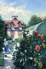 DAHLIAS, GARDEN AT PETIT GENNEVILLIERS FLOWERS  1893  GUSTAVE CAILLEBOTTE REPRO 