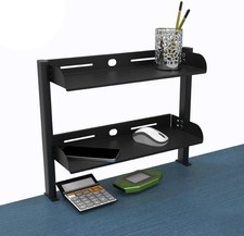Desktop or Under-Desk Shelf Clamp-on 2-Tier Shelving W/ Adjustable Storage Tray