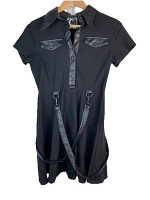 Killstar M Black Cosmic Katy Goth Faux Leather Collared Suspender Mini Dress