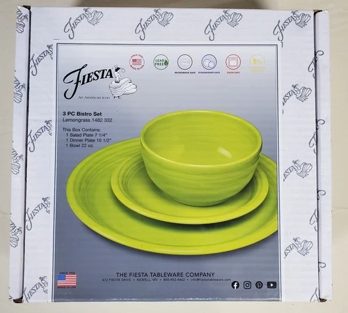 Fiesta 3 Piece Bistro Set ~ LEMONGRASS 1482 332 ~ NEW in Original Box