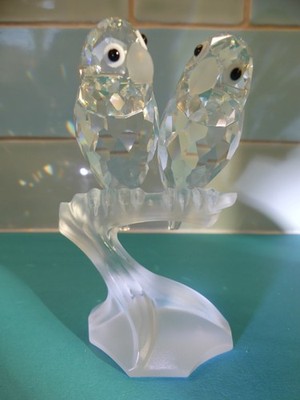 Swarovski Kristall Lovebirds Paar auf Ast SCS 013560 ohne Verpackung Togetherness 1987