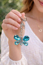 Purse Charms Keychain Butterfly Purse clip Car Key Blue Bling Butterfly