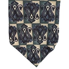 Pierre Cardin Mens Silk Tie Green Blue Paisley Geometric Made in USA