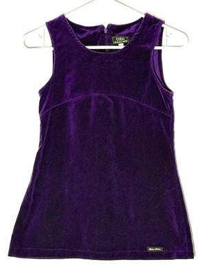 Guess Purple Velvet Girls Jumper Sleeveless Dress Size Small Back Zipper Logo