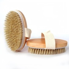 2 Pcs Dry Brushing Body Brush, Natural Bristle Exfoliating Bath Brush