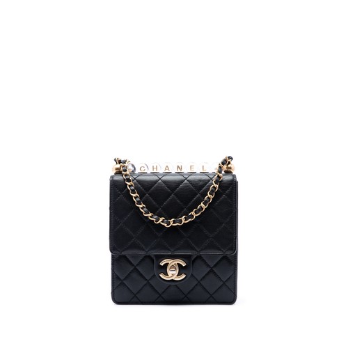 Chanel Small Quilted Lambskin Chic Pearls Flap Pre-Loved Crossbody Bag Black