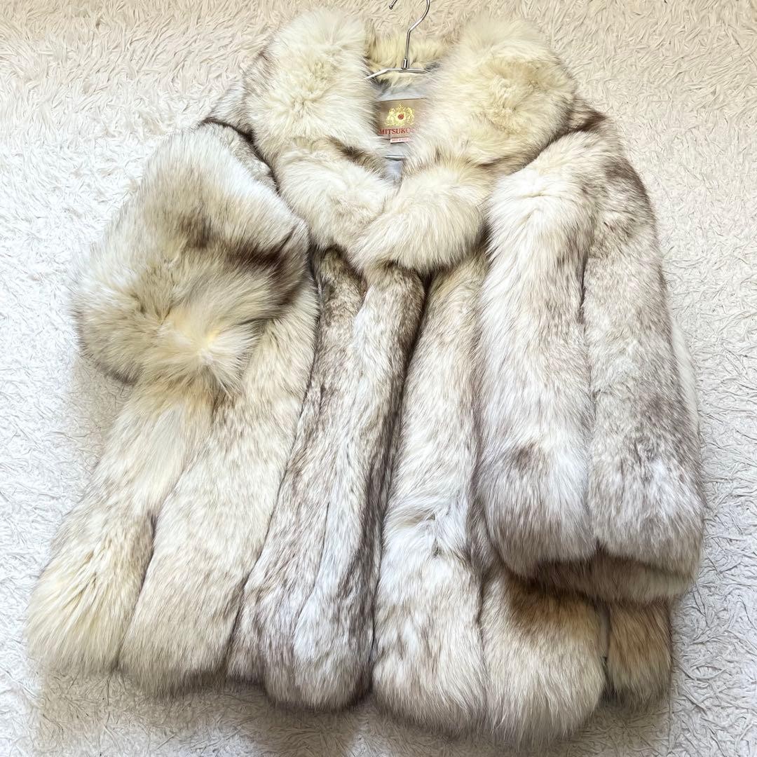 MITSUKOSHI Fur Coat Blue Fox Thick fur Authentic From Japan