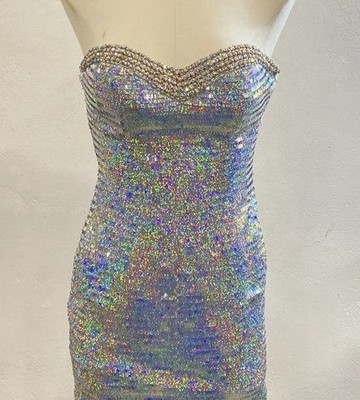La Femme 4 Glitter Shimmer Dress Strapless Sweetheart Bodycon Evening/Prom  