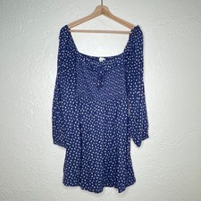 AE Floral Women's Blue Ditsy Flower Smocked Long-Sleeve Ruffle Mini Dress Medium