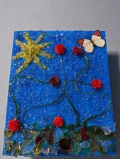 Handmade Mixed Media Glass Mosaic Floral Wall Art