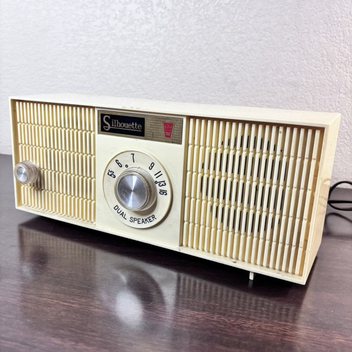 Radio d'epoca a valvole doppio altoparlante Silhouette - per ricambi o riparazioni - Foto 1 di 13