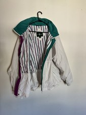 Vintage 90s Hunt Club Colorblock Wind Breaker Jack 1XL Teal Purple Stripe