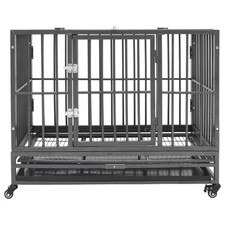 Dog Cage Dog Crate with Removable Tray Lockable Wheels Dog Kennel Steel vidaXL