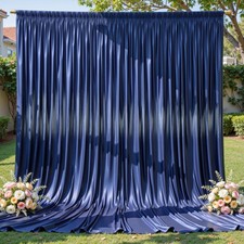 Navy Blue Satin Backdrop Curtains 2 Panels 5x12ft Wrinkle Free Photo Drapes Set