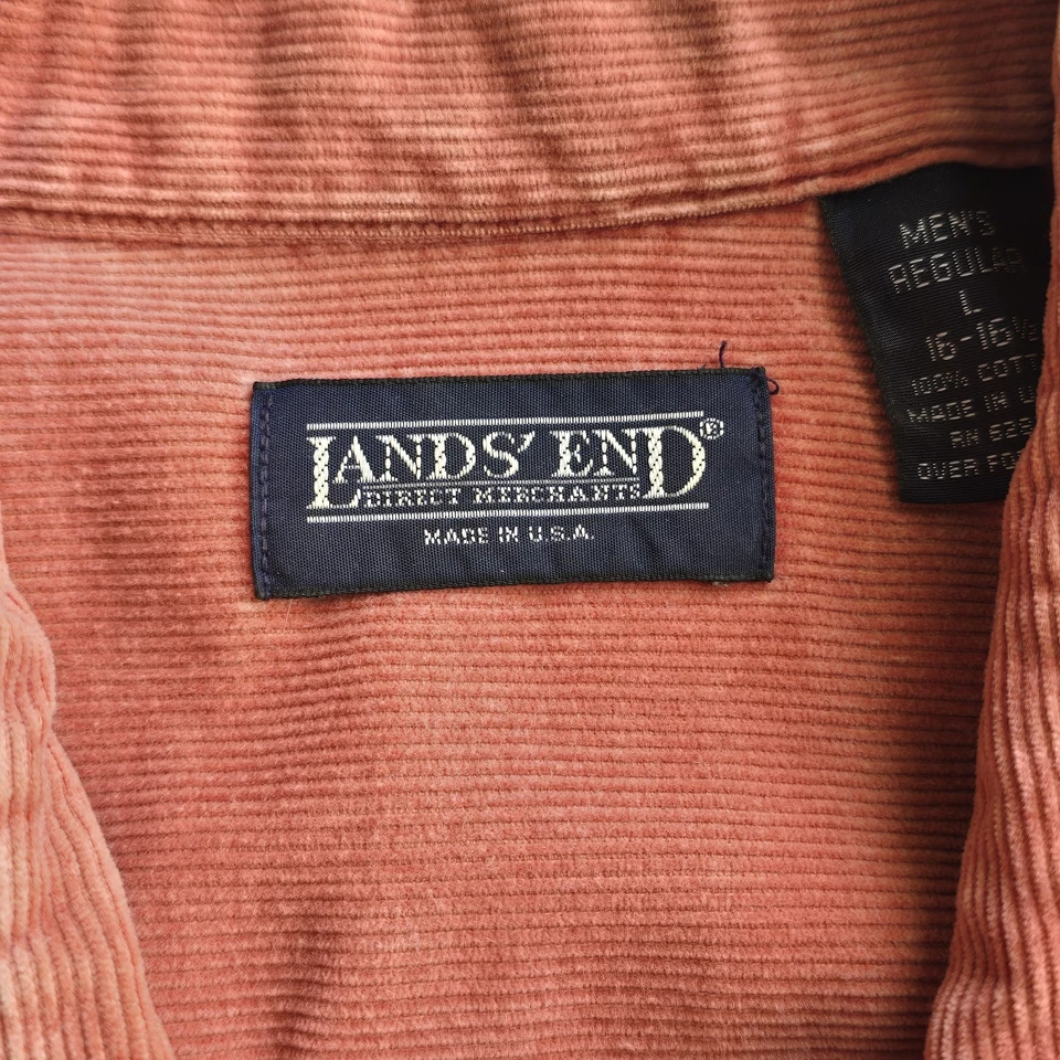 VTG Lands End Shirt Mens L 16-16.5 Corduroy Button Up Double Pocket Salmon USA - Image 3 of 4