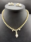 Vintage White Milk Glass Choker Necklace Screw Earrings Jewelry Set 14”L