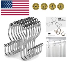 Shower Curtain Hooks, 12 Pcs Shower Curtain Rings, Stainless Steel Silver Sho...