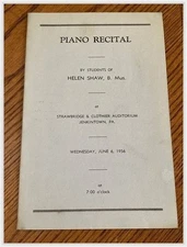 1956 Jenkintown PA Piano Recital Program Strawbridge & Clothier Helen Shaw