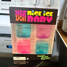 Nee Doh Nice Ice Baby Super Solid Squish Squishy Cubes 4-Pack, Multicolor