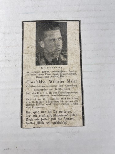 Original WW2 German Luftwaffe Soldier Death Card
