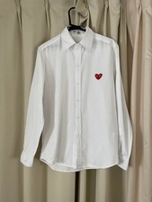 Play Comme des Garcons White Long Sleeve Shirt Heart Embroidery Men Japan Size L