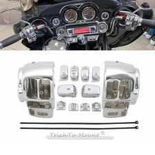 Chrome Hand Control Switch Housing Cover & 10pcs Button Cap for Harley Touring
